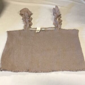 Aerie jungle thrills smocked tank top women XXL tan ruffle straps stretch